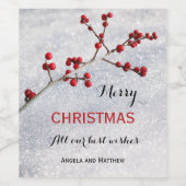 Snow Red Berries Weihnachtsweinmarke Weinetikett (Einzelnes Label)