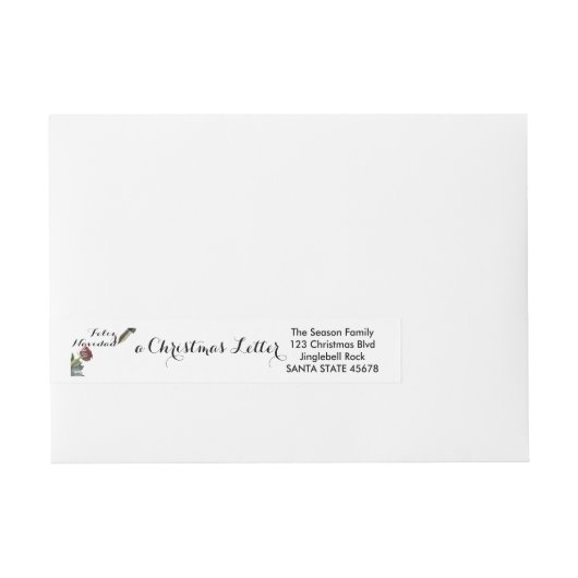 Snow Rose Feliz Navidad Letter Rundum-Adressaufkleber (Vorderseite)