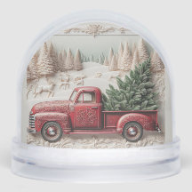 Snow Scene with Red Truck Christmas 