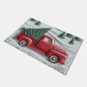 Snow Scene with Red Truck Door Mat Fußmatte (Schrägansicht)