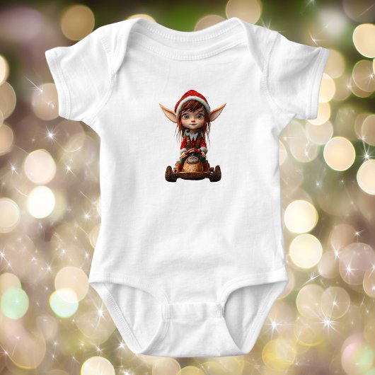 Snow Scooter Christmas Elf Baby Bodysuit Baby Strampler