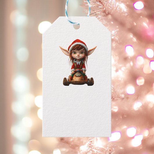 Snow Scooter Weihnachts-Elf Weiße Geschenketikette Geschenkanhänger