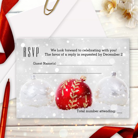 Snow Silver Weihnachtskarte RSVP Einladung