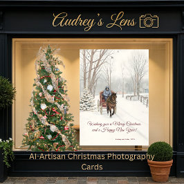  Snow Sketch Horse Drawn Carriage Snow Scene Desig Feiertagskarte