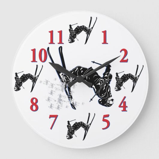 Snow Skier Clock - its time to Ski Große Wanduhr (Vorderseite)