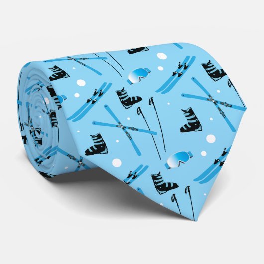 Snow Sports Blue Skiing Pattern Krawatte (Gerollt)