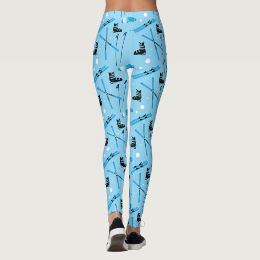 Snow Sports Blue Skiing Pattern Leggings (Rückseite)