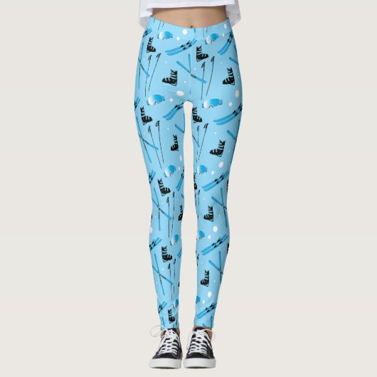 Snow Sports Blue Skiing Pattern Leggings (Vorderseite)