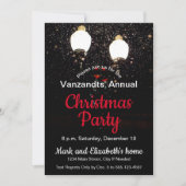 Snow Street Lights Schwarz-weiß Red Christmas Part Einladung (Vorderseite)