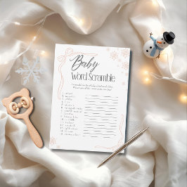 Snow Taupe Bow Baby Word Scramble Spiel Einladung