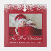 Snow Top Mein erstes Weihnachtsbaby Foto Red Ornament Aus Glas (Vorderseite)