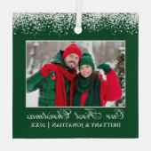 Snow Top Unser erstes Weihnachtskuchen Foto Grün Ornament Aus Glas (Rückseite)