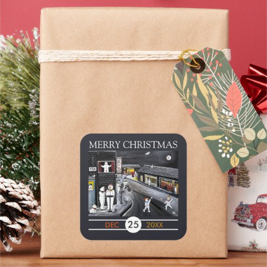 Snow Town Christmas Quadratischer Aufkleber (Feiertag)