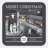 Snow Town Christmas Quadratischer Aufkleber (Vorderseite)