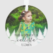 Snow Trees Proud Großeltern Foto Name Ornament (Rückseite)