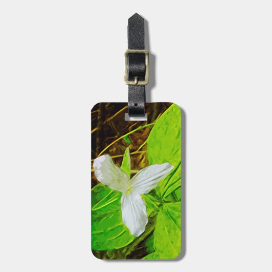 Snow Trillium eine weiße Wildblume Abstrakt Gepäckanhänger (Vorderseite vertikal)