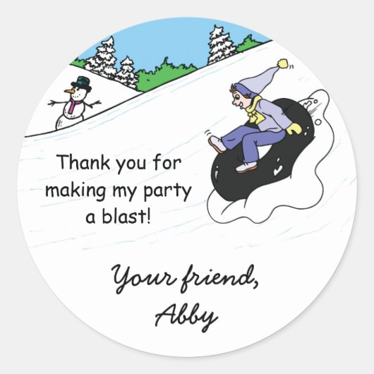 Snow Tubing Geburtstagsparty Gunst Bag Sticker Gir (Vorderseite)