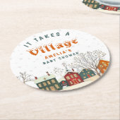 Snow Village Winter Baby Shower Runder Pappuntersetzer (Angewinkelt)