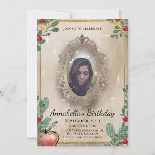 Snow White Fairy Tale Magic Mirror Foto Einladung (Vorderseite)