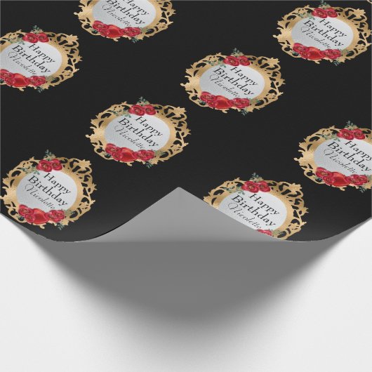 Snow White Gold Magic Mirror und Apple auf schwarz Geschenkpapier (Ecke)