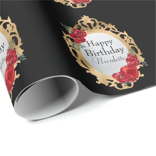 Snow White Gold Magic Mirror und Apple auf schwarz Geschenkpapier (Rolleneckpunkt)