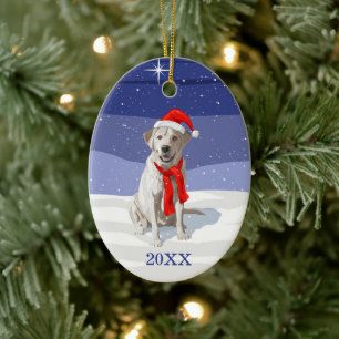 Snow White Labrador Retriever Weihnachtsmannmütze  Keramik Ornament