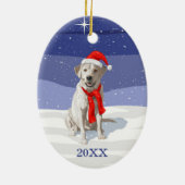Snow White Labrador Retriever Weihnachtsmannmütze Keramik Ornament (Hinten)