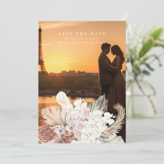 Snow White Pampas Grass Beach Tropischer Jungle Save The Date (Stehend Vorderseite)