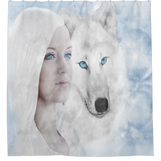 Snow White Wolf Lady Blue Eyes Duschvorhang (Vorderseite)
