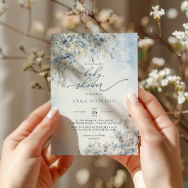 Snow Winter Dusty Blue Baby Dusche Einladung