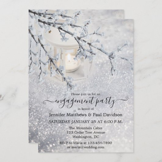 Snow Winter-Engagement Party Einladung (Vorne/Hinten)