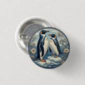 Snow Winter Glacier Blue Mr & Mrs Penguin Couple  Button (Vorne & Hinten)
