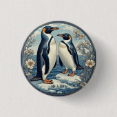 Snow Winter Glacier Blue Mr & Mrs Penguin Couple  Button (Vorderseite)