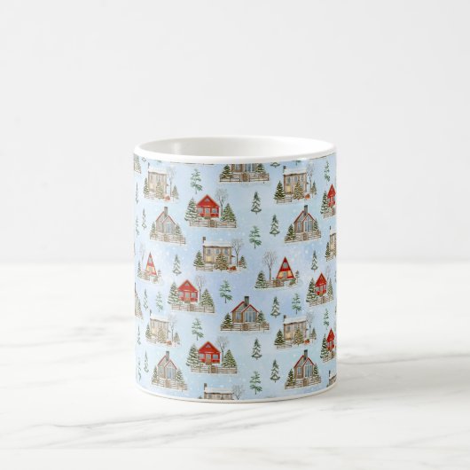 Snow Winter Hütte Bäume Weihnachten Kaffeetasse (Mittel)