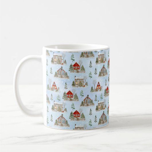 Snow Winter Hütte Bäume Weihnachten Kaffeetasse (Links)