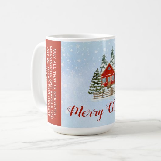 Snow Winter Hütte Bäume Weihnachten Kaffeetasse (Vorderseite Links)