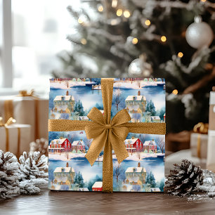 Snow Winter New England Village Weihnachtsfeiertag Geschenkpapier