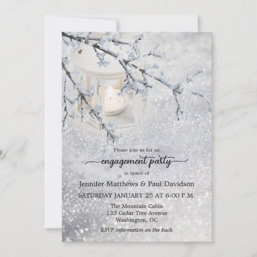 Snow Winter QR Code Engagement Party Einladung (Vorderseite)