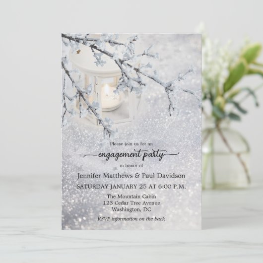 Snow Winter QR Code Engagement Party Einladung (Stehend Vorderseite)