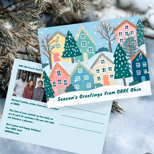 Snow Winter Village Holiday Christmas CUSTOM Photo Postkarte