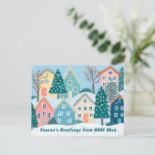 Snow Winter Village Holiday Christmas CUSTOM Photo Postkarte (Stehend Vorderseite)
