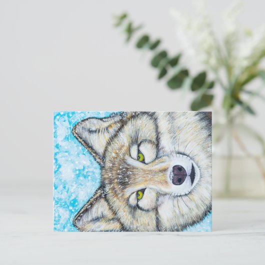 Snow Wolf Postkarte (Stehend Vorderseite)