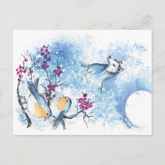 Snow Wolf und Robinen Postkarte (Vorderseite)