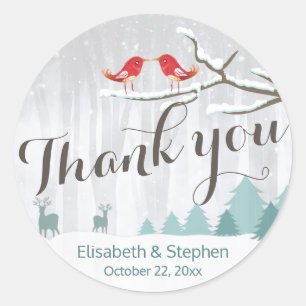 Snow Wonderland Bird Deer Winter Wedding Vielen Da Runder Aufkleber