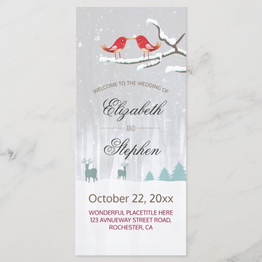 Snow Wonderland Birds Deer Winter Hochzeitsprogram Programm (Vorderseite)
