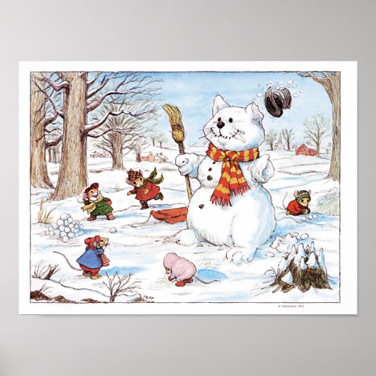 Snowball Fight Mice Illustration Print Poster (Vorne)