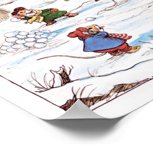 Snowball Fight Mice Illustration Print Poster (Ecke)