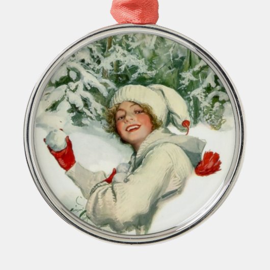 Snowball Fight (von Harrison Fisher) Ornament Aus Metall (Vorne)