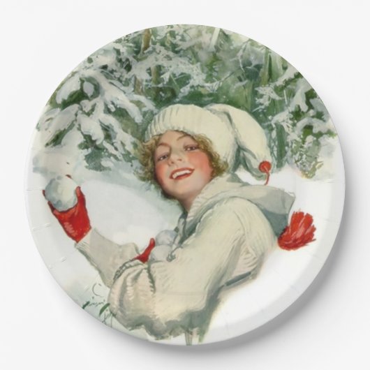 Snowball Fight (von Harrison Fisher) Pappteller (Vorderseite)