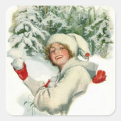 Snowball Fight (von Harrison Fisher) Quadratischer Aufkleber (Vorderseite)